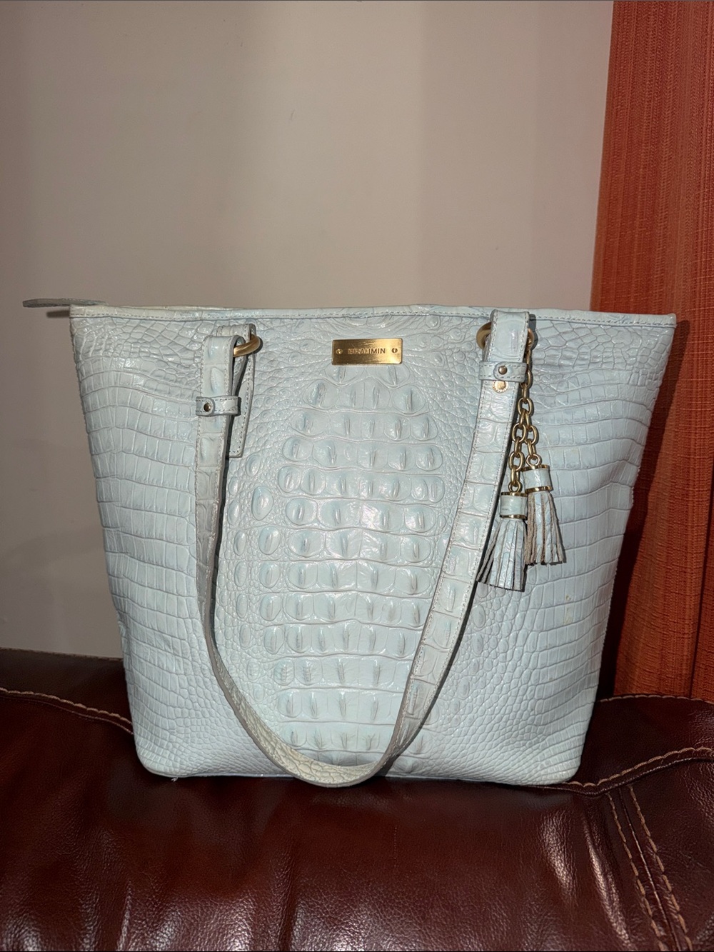 ‼️Brahmin Croc Embossed Blue Leather Tote Shoulder Bag